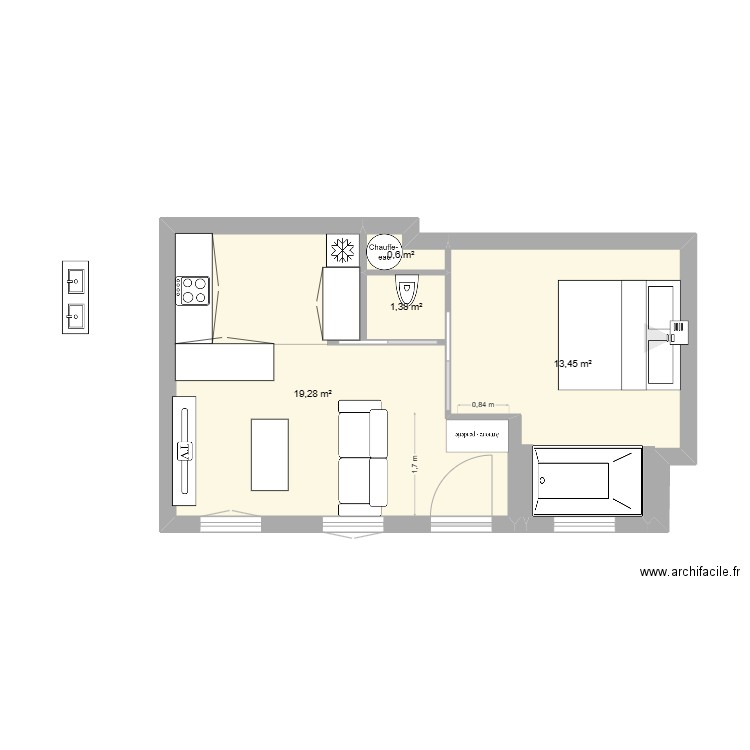 love7. Plan de 4 pièces et 35 m2