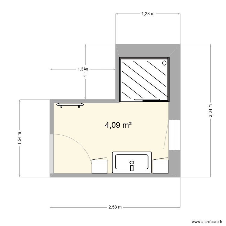 plan sdb. Plan de 1 pièce et 4 m2