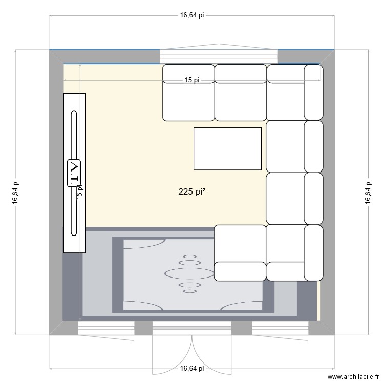 salon test. Plan de 1 pièce et 21 m2