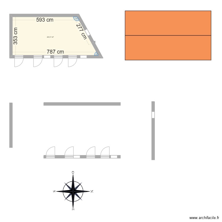 permis construire. Plan de 1 pièce et 24 m2