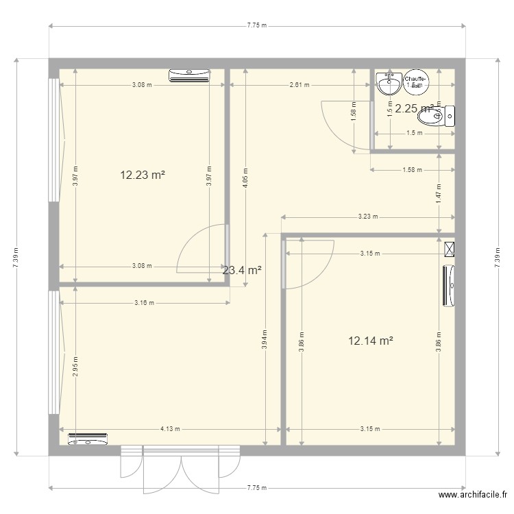 Bureau C6. Plan de 4 pièces et 50 m2