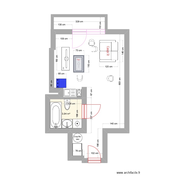 Appart_Lyon. Plan de 1 pièce et 4 m2