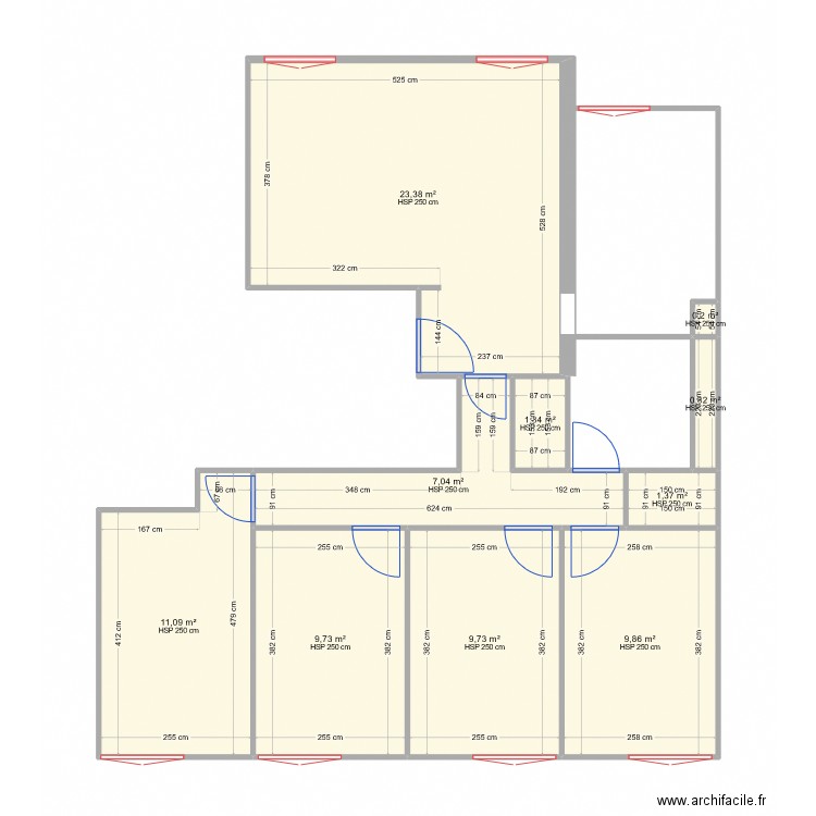 Projet. Plan de 10 pièces et 75 m2