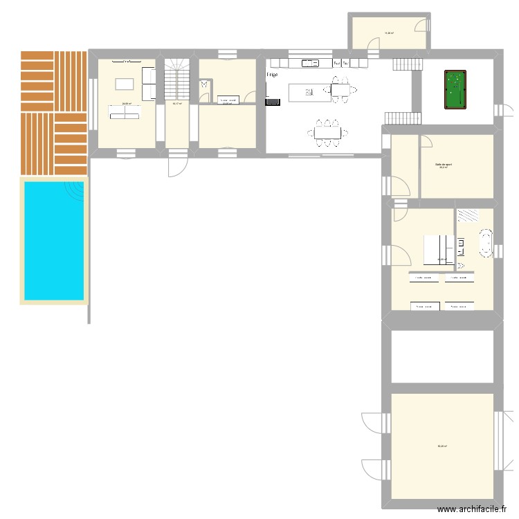 RDC suite parentale. Plan de 18 pièces et 353 m2