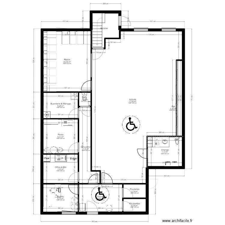 78 TRAPPES 42 LECLERC PROJET porte pmr. Plan de 26 pièces et 324 m2