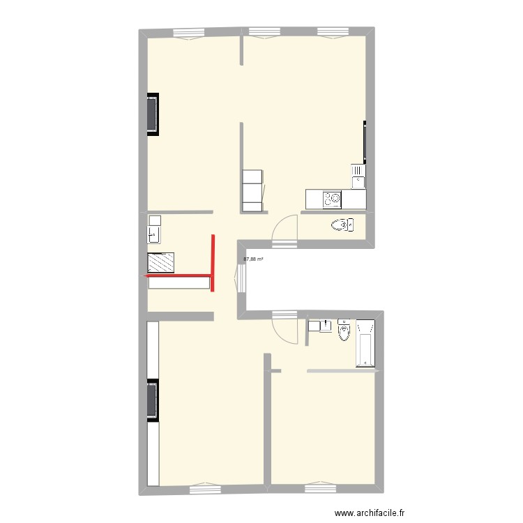 MontGui2. Plan de 1 pièce et 88 m2