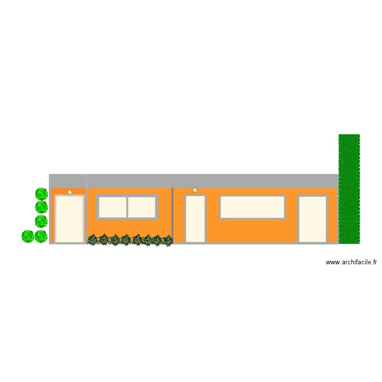 facade est. Plan de 8 pièces et 43 m2