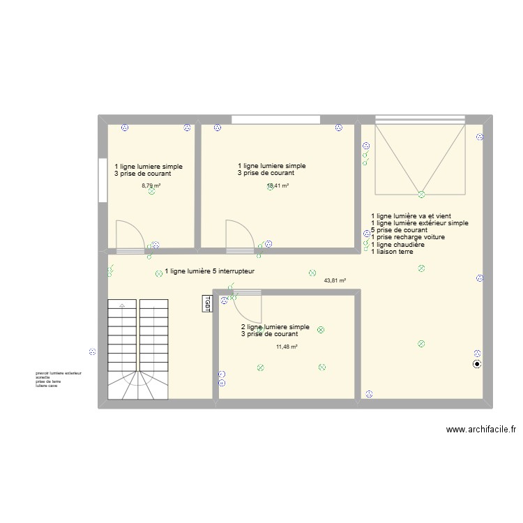 cave PIERRE . Plan de 4 pièces et 79 m2