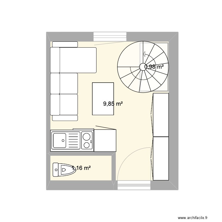 studio 12m2 2nethes douche en bas 2. Plan de 7 pièces et 30 m2