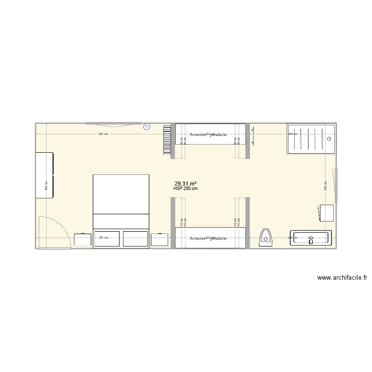 chambre + sdb. Plan de 1 pièce et 29 m2