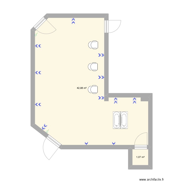 mag. Plan de 2 pièces et 44 m2