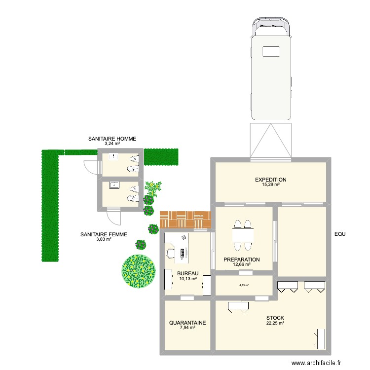 Pharmacie. Plan de 9 pièces et 90 m2