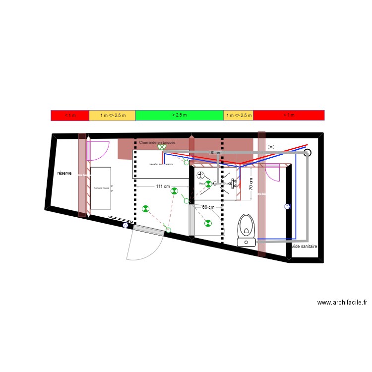 Salle de bain ETAGE Version 2 - Montfort. Plan de 4 pièces et 11 m2