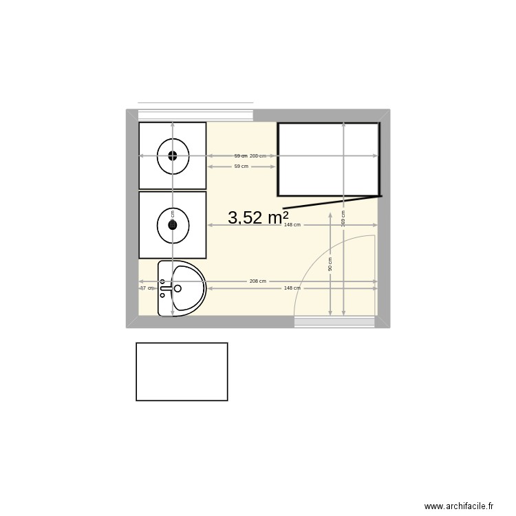 buanderie. Plan de 1 pièce et 4 m2