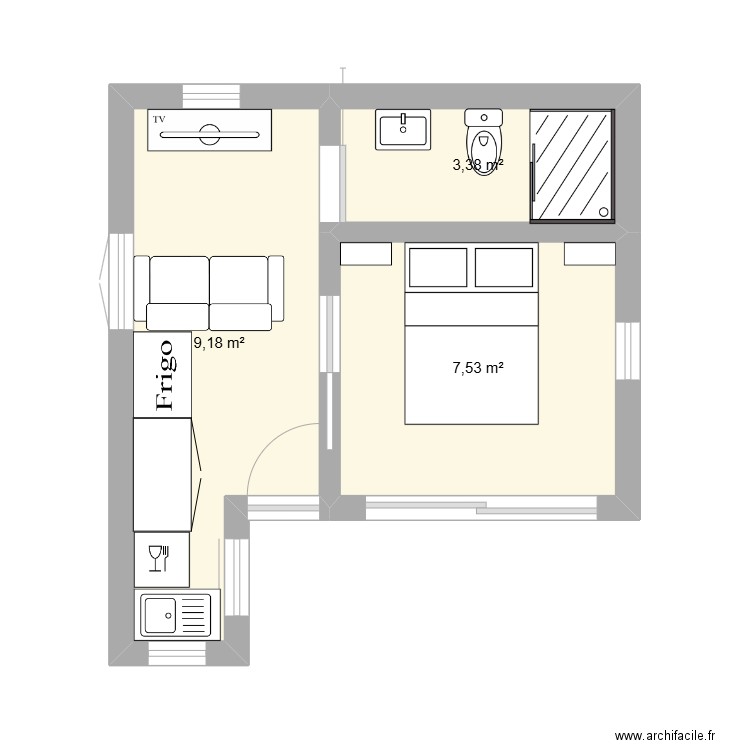 plans 1. Plan de 3 pièces et 20 m2