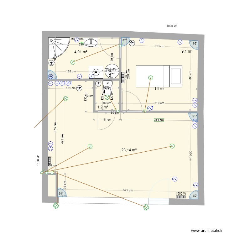 magasin 9 sans cuisine. Plan de 5 pièces et 39 m2