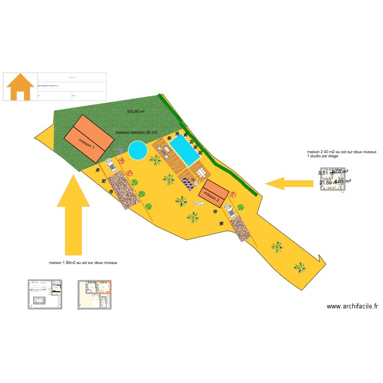 maison bonson. Plan de 24 pièces et 299 m2