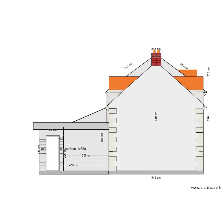 plan façade ouest projetée + porte fenêtre v5. Plan de 0 pièce et 0 m2