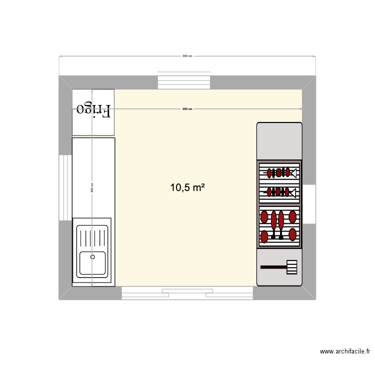 Cuisine. Plan de 1 pièce et 11 m2