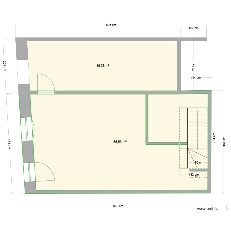 owen. Plan de 2 pièces et 53 m2