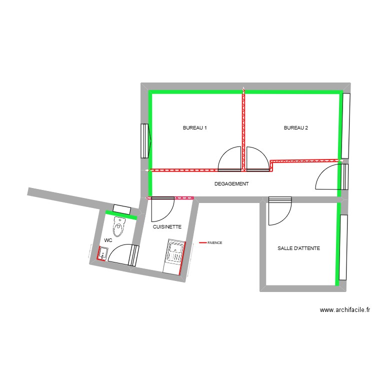 SORBIER BUREAUX FAIENCE. Plan de 4 pièces et 36 m2