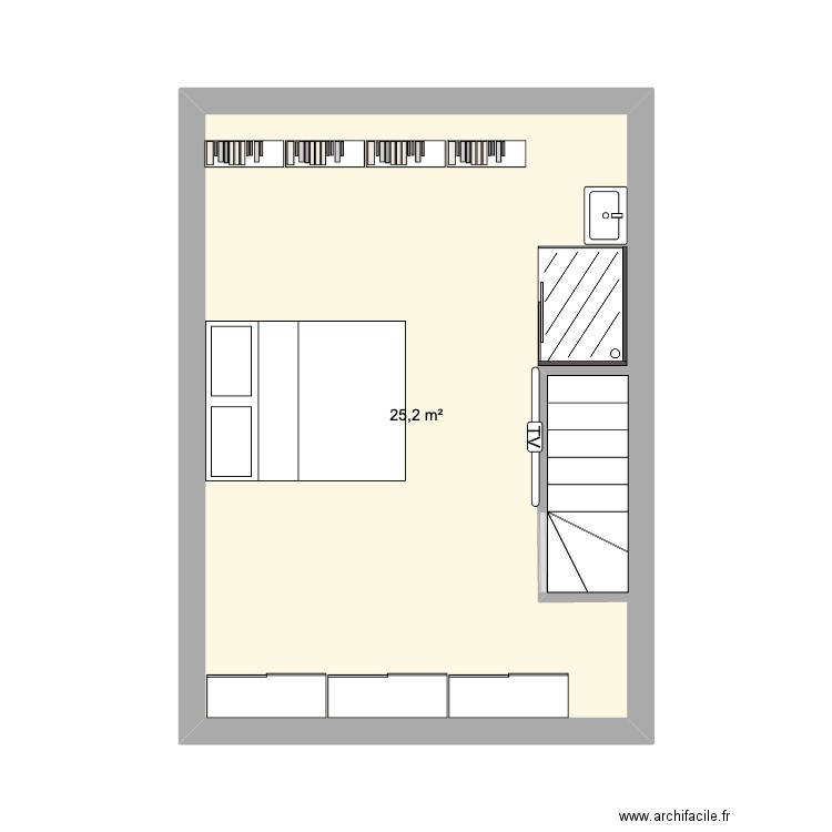 R+2. Plan de 1 pièce et 25 m2