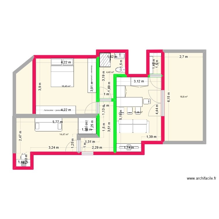 Projet 1. Plan de 6 pièces et 71 m2