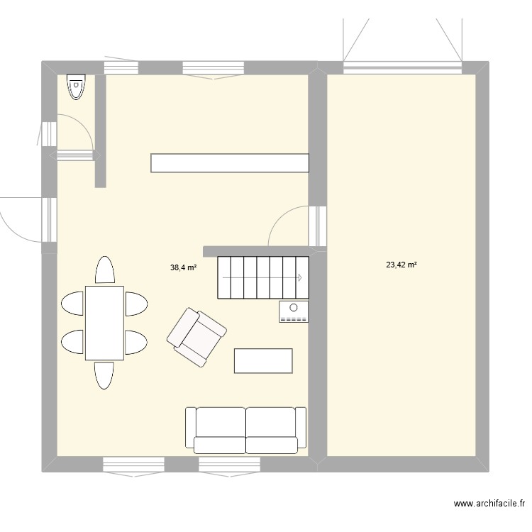 Maison. Plan de 2 pièces et 62 m2