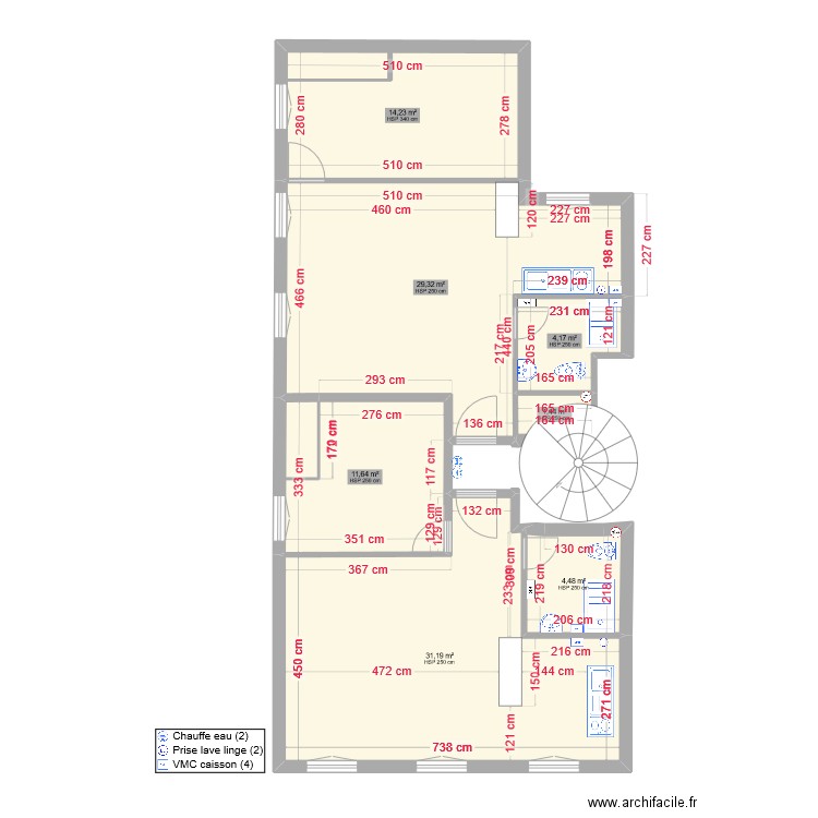 19 TIVOLI N+1 Plan Plomberie. Plan de 7 pièces et 96 m2