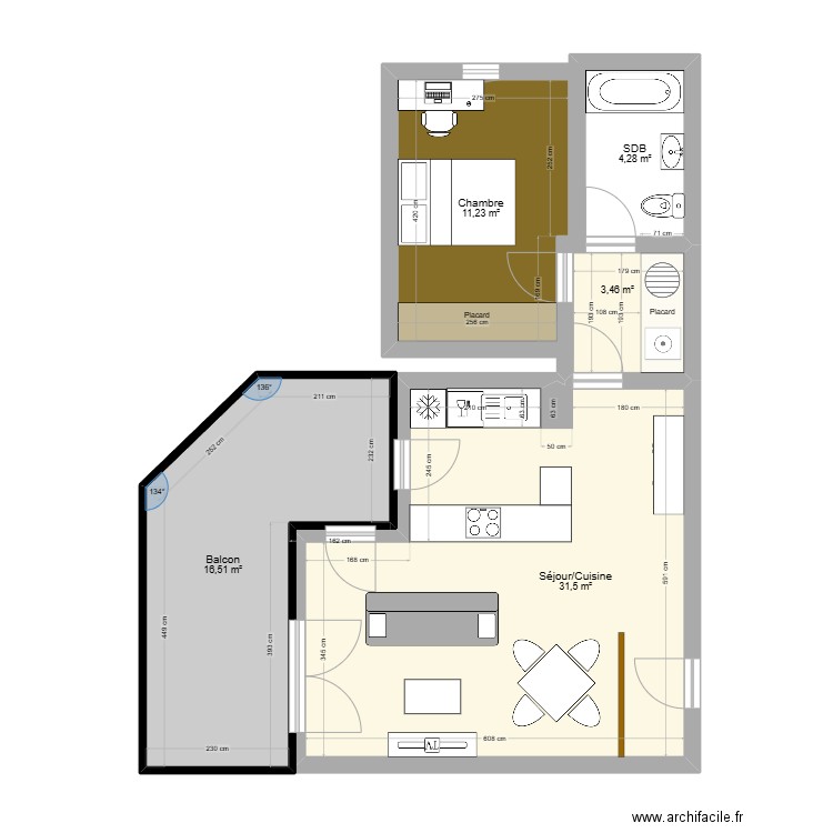 appartement 94 ch des fontannelles. Plan de 5 pièces et 67 m2