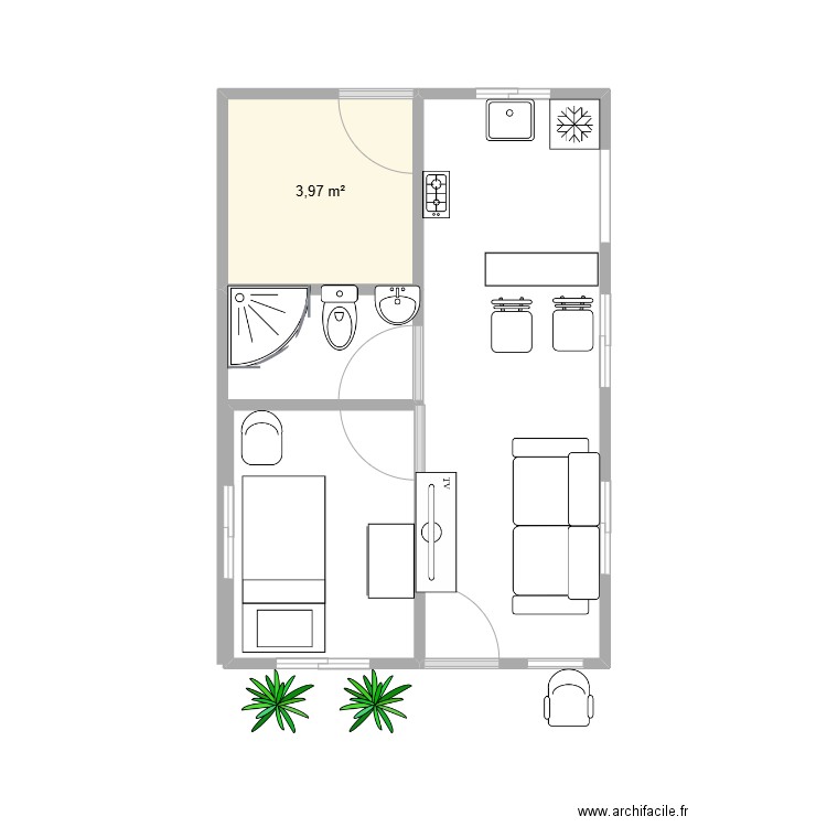 apartamento. Plan de 1 pièce et 4 m2