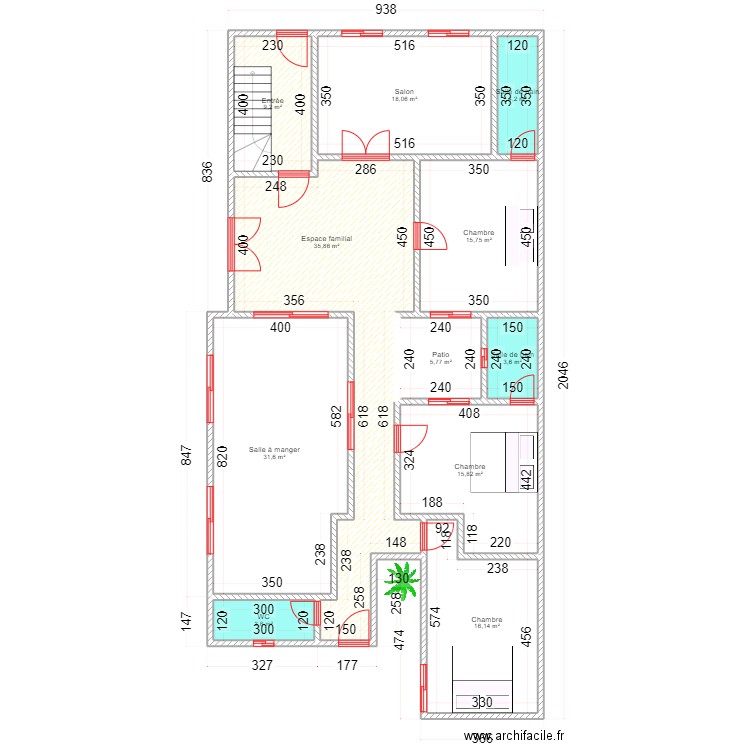 Xaadim mbegue. Plan de 11 pièces et 160 m2