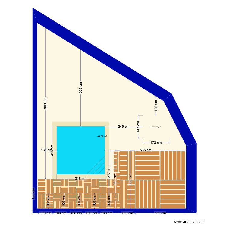 Extérieur V1. Plan de 1 pièce et 89 m2