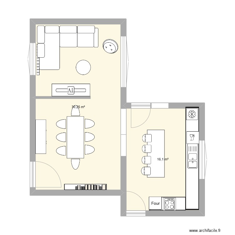 VIV_Salon_v2. Plan de 2 pièces et 46 m2