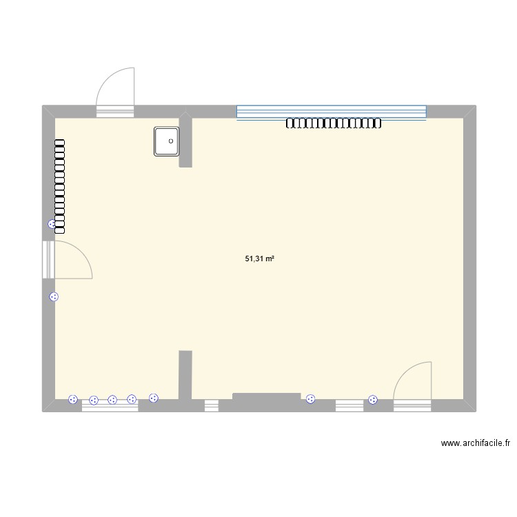 Labo. Plan de 1 pièce et 51 m2