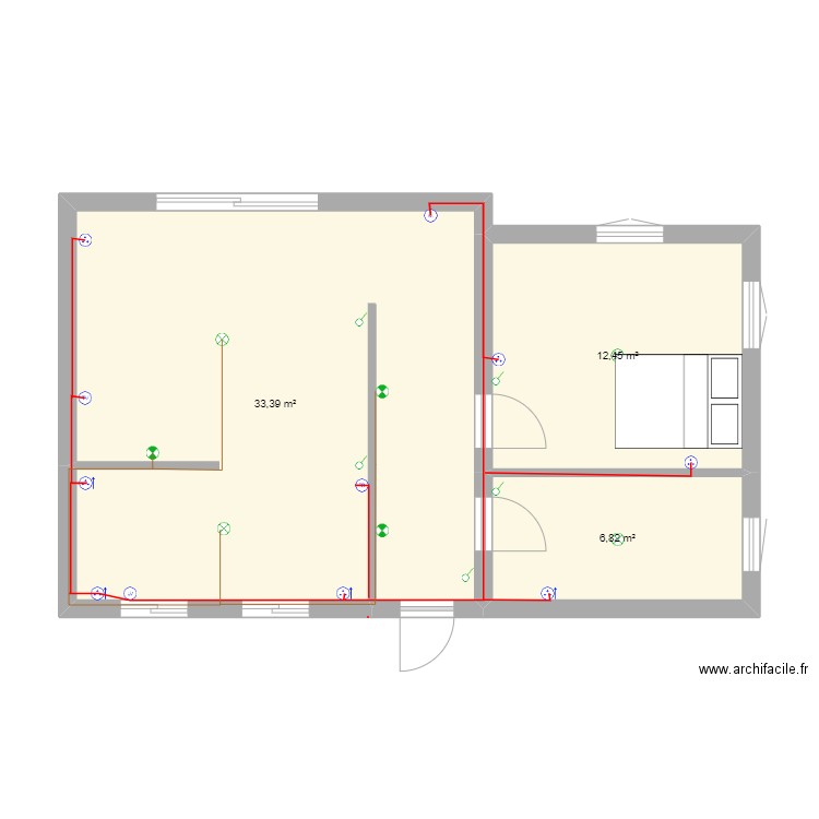 plan shéma. Plan de 3 pièces et 53 m2