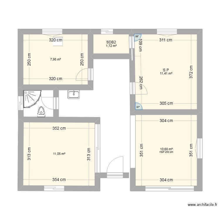 maison d'été. Plan de 5 pièces et 43 m2