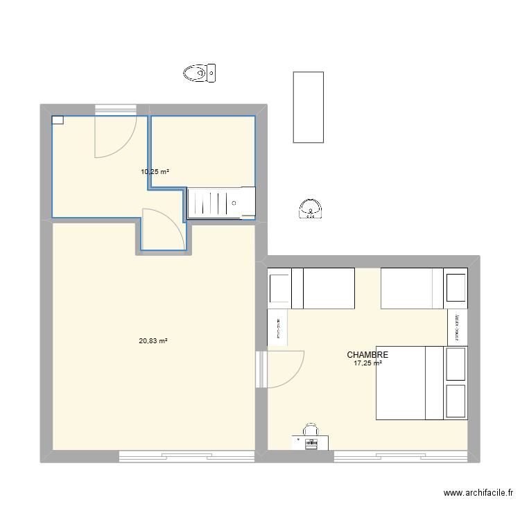 LA MONGIE test 7 SDB. Plan de 3 pièces et 48 m2