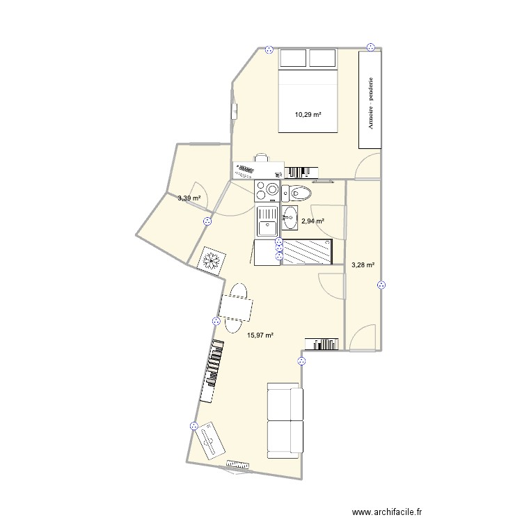 Plan Appart ISSY. Plan de 5 pièces et 36 m2