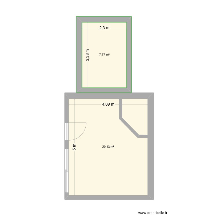 Maison Lucie. Plan de 2 pièces et 28 m2