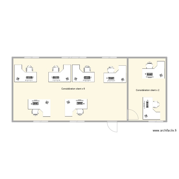 Considération client Aile NORD - R+2. Plan de 2 pièces et 61 m2