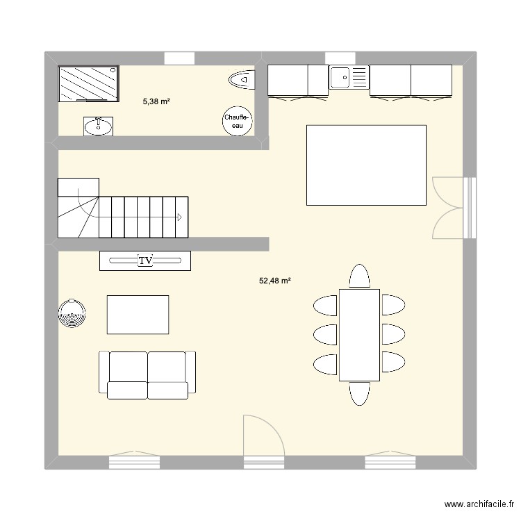 Plan d'essaie rdc Lucas. Plan de 2 pièces et 58 m2