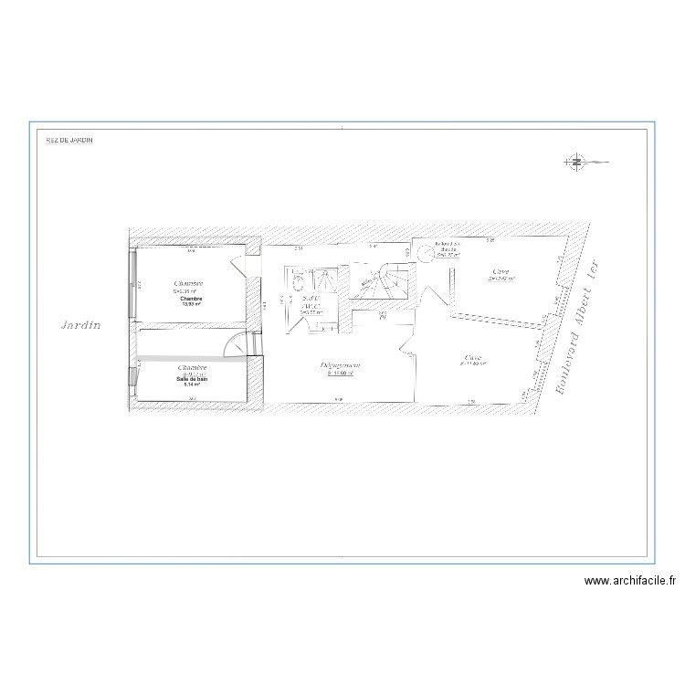 Rez de jardin - V1. Plan de 3 pièces et 17 m2