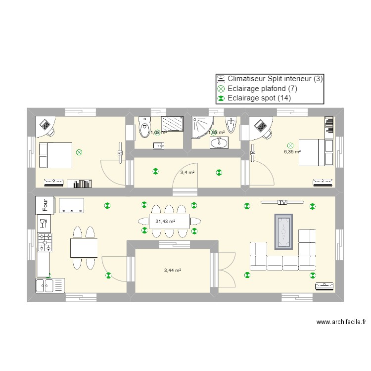 plan2. Plan de 6 pièces et 48 m2