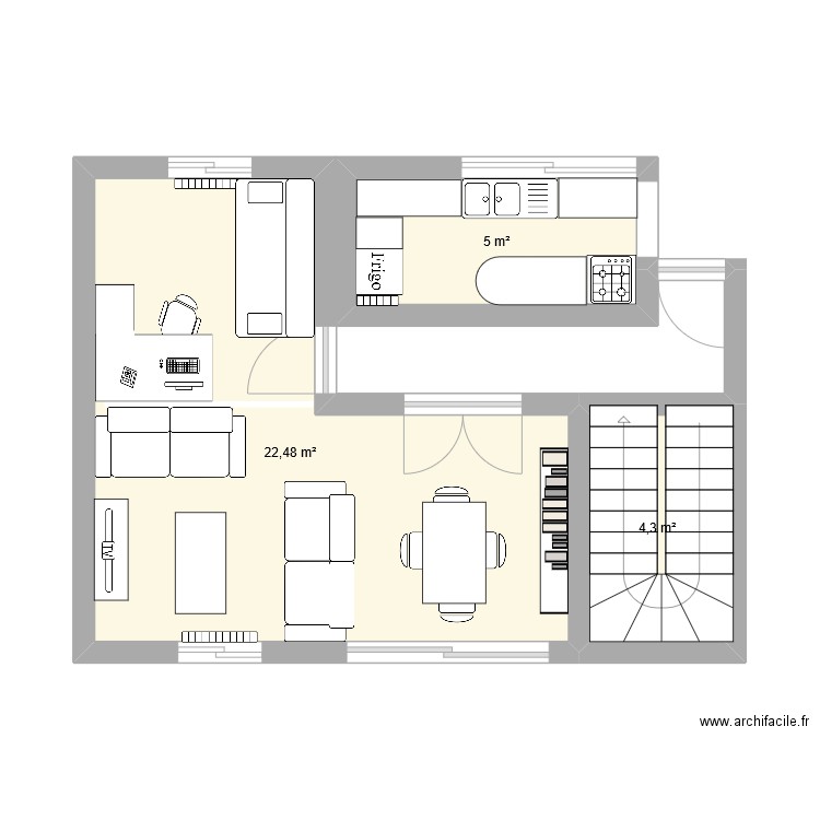 salon. Plan de 1 pièce et 21 m2