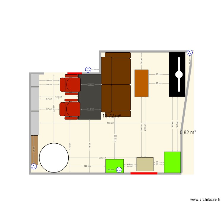 appartement. Plan de 2 pièces et 20 m2