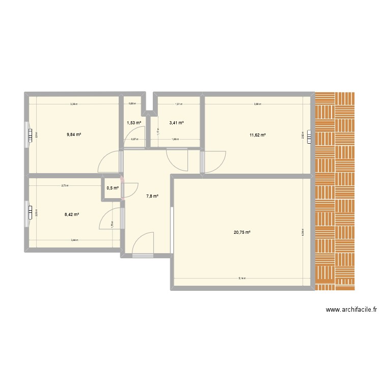 apt. Plan de 8 pièces et 64 m2