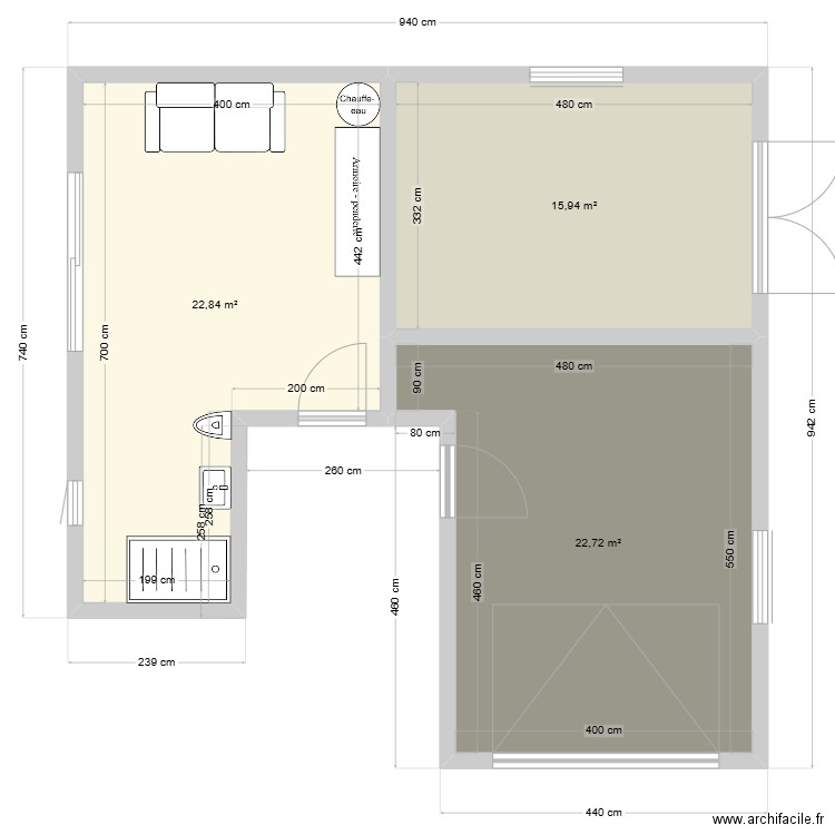 garage. Plan de 3 pièces et 62 m2