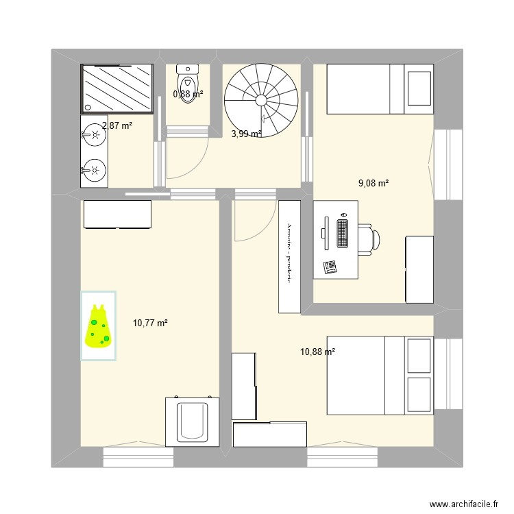 Plan extension R+1. Plan de 6 pièces et 38 m2