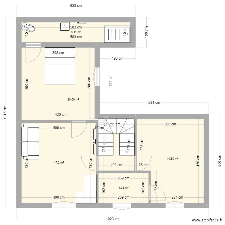 RDC 2. Plan de 5 pièces et 64 m2